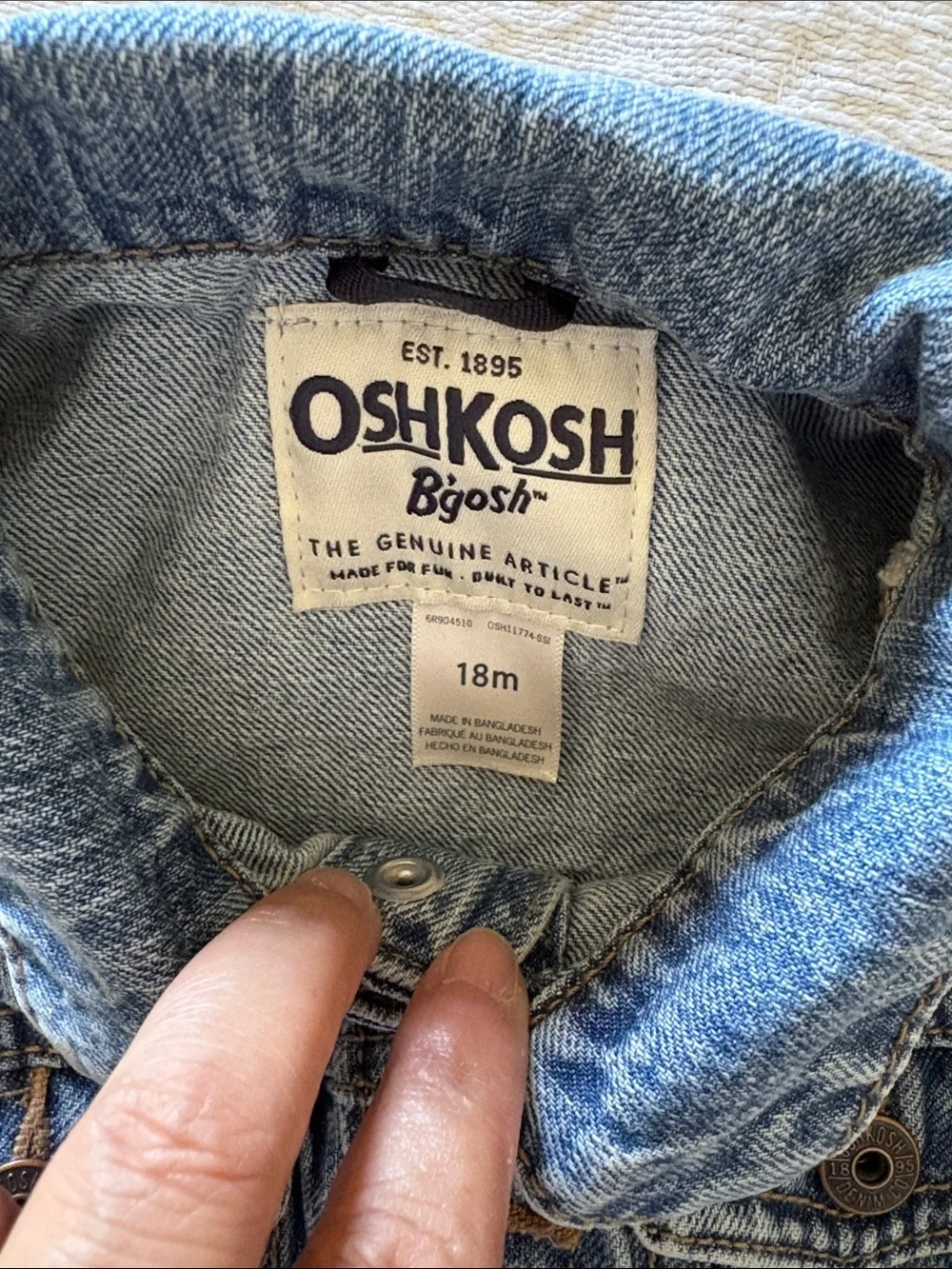 OshKosh B'gosh Light Blue Girls Denim Jacket Gently Loved 18m